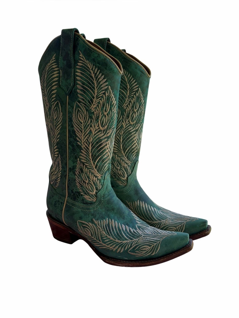 Circle G Women’s Feather Embroidery Western Boots-Snip Toe